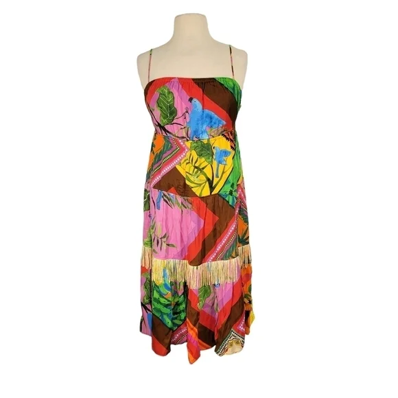 NWT Farm Rio Palila Fringed Red Tropical Sun Dress